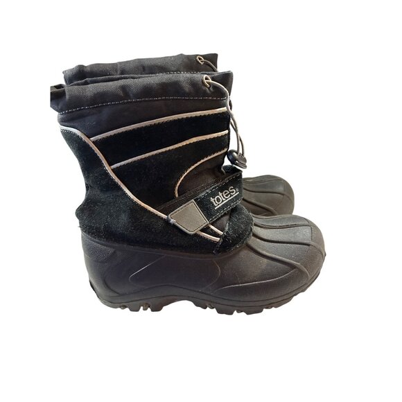 Totes Winter Boots Kids Black 1 Grey Insulated Snow Boots Hook and Loop Closure - Picture 3 of 8